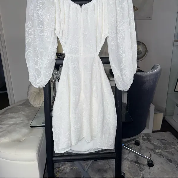 SABO Anita White Textured Long Sleeve Open Back Mini Dress Womens Large - Image 14