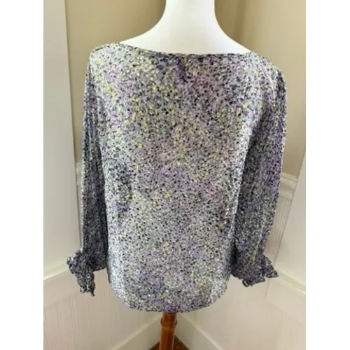 White House Black Market Burnout Floral Ruffle Cuff Blouse Size MP‎ - Image 4