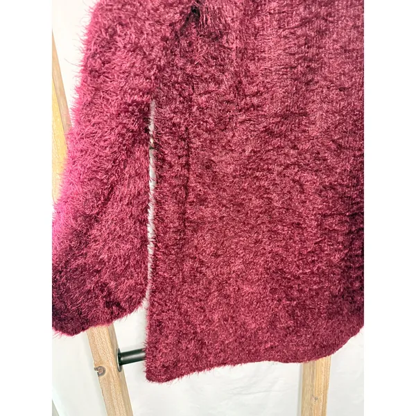 Lulus Burgundy Eyelash Knit Sweater Dress Womens Large Long Sleeve Fuzzy Tunic - Image 3