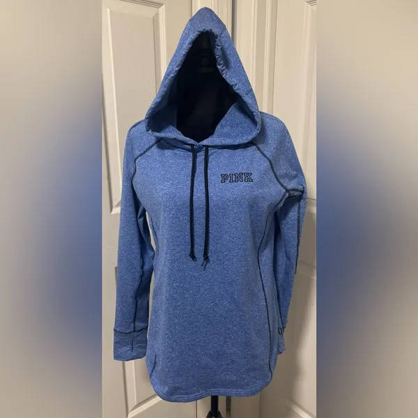 PINK Victoria’s Secret Heather Blue Logo Hoodie Pullover Size Large - Image 2