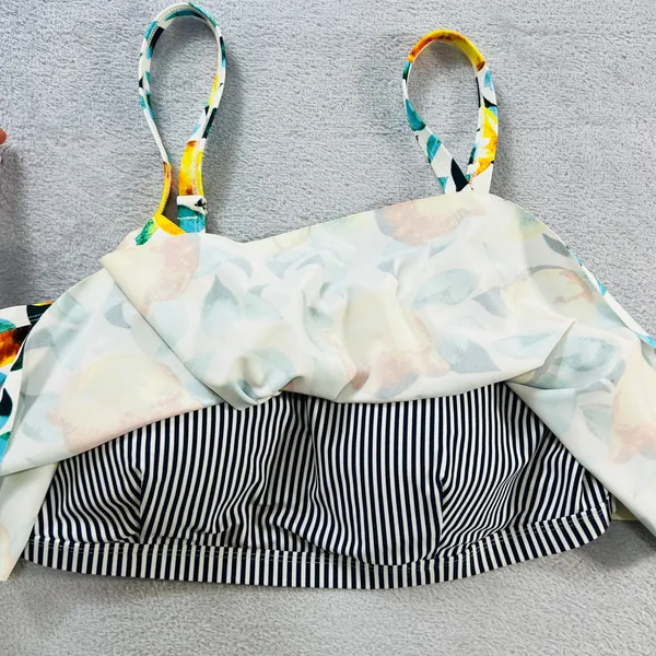 Cupshe Bikini Top Womens 1X White Lemon Print Flounce Ruffle‎ Adjustable Straps - Image 7