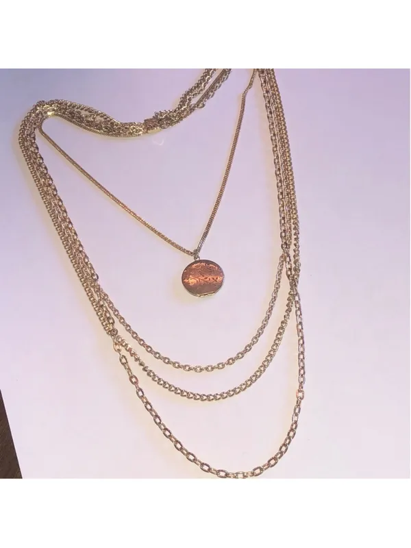 Elegant Vintage Gold Tone Layered Chain With Locket Pendant Necklace - Image 2