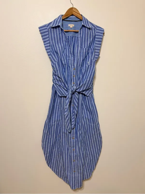 Anthropologie Pilcro Striped Sleeveless Wrap Shirt Dress Button Down XS Blue - Image 2