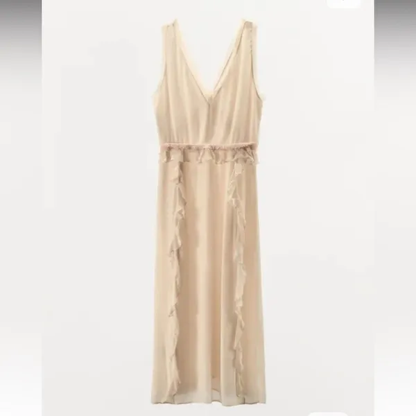 Zara midi dress with raw‎ hem and ruffles - Image 3