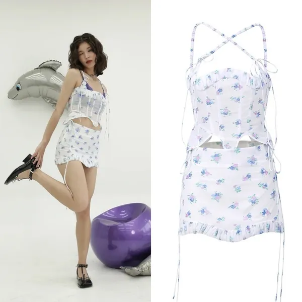 Nodress Set‎ Jacquard Ruffled Corset Mini Skirt Sheer Off-White Floral S NWT - Image 2