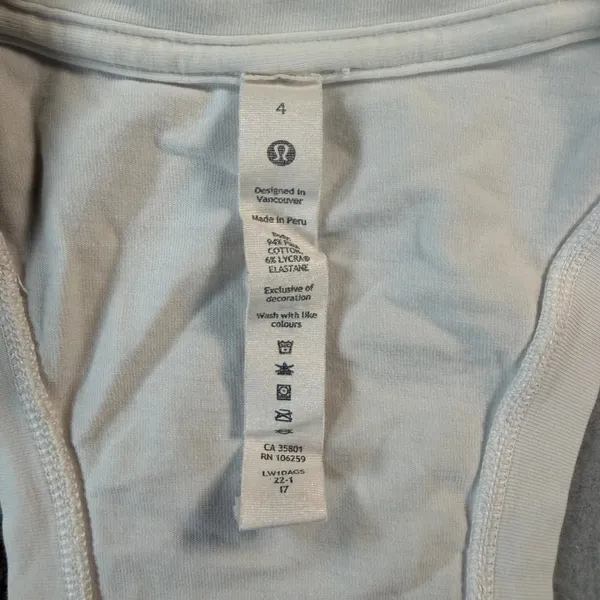 Lululemon Love Tank Top White Pima Cotton Racerback Size 4 - Image 2