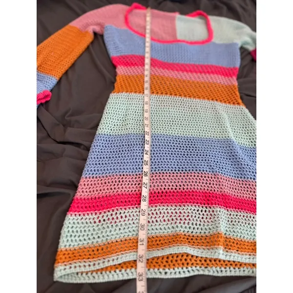 NWOT Bright colorful Y2K Boho Crochet Knit Mini Dress SzM Multi Striped Festival - Image 5