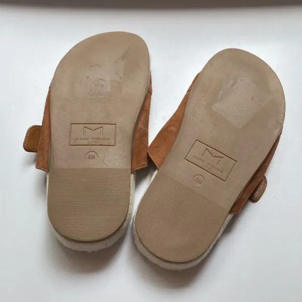 Marc Fisher Shoes Marc Fisher Fresno Natural Tan Shearling Sherpa‎ Slide Sandals - Image 8