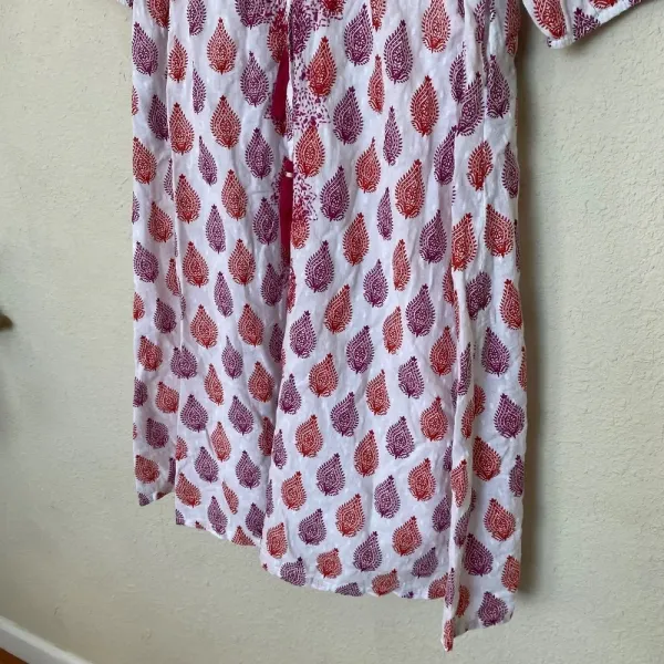 Roller Rabbit Cotton‎ midi Dress in Floral Block Print tassels red white size S - Image 4