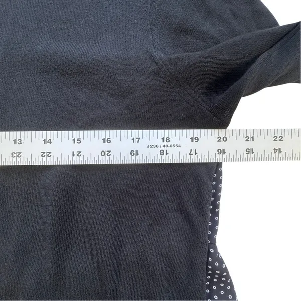 Loft Ann Taylor Mixed Media Polka Dot Sweater Black Womens Medium High Low Top - Image 6