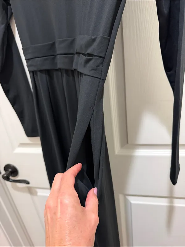 HALARA Black Mock Neck Long-Sleeve Flare Maxi Dress Pocket & Waist Detail XS - Image 10