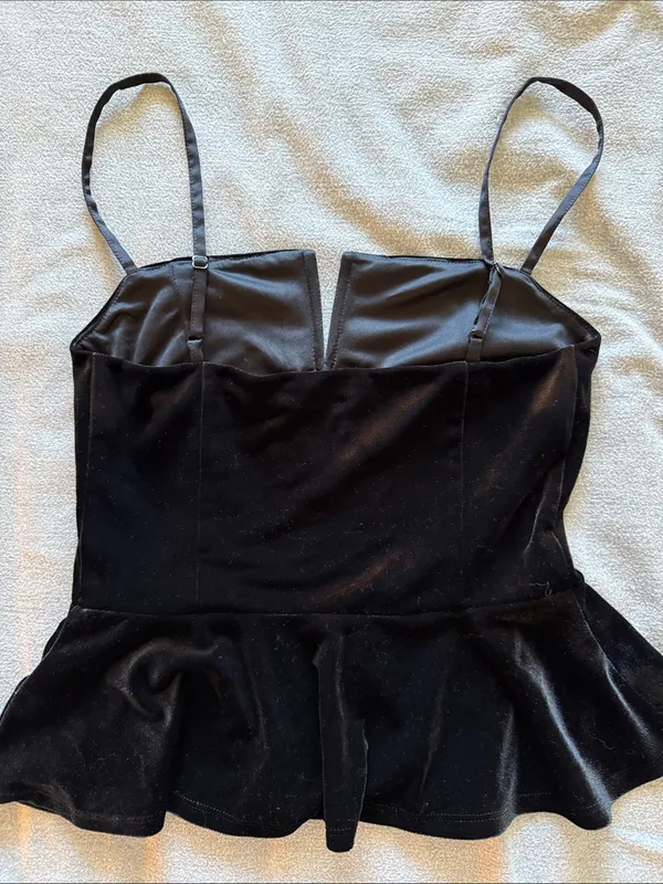 Express Black Velvet Peplum Camisole with Notch Neck - Image 3