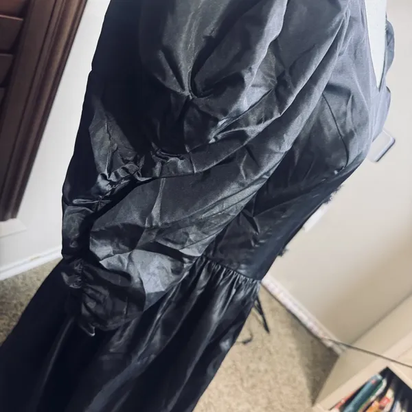 Vintage 80s Black Prom Dress‎ Victorian widow puff sleeves Taffeta sz 6/S goth - Image 6