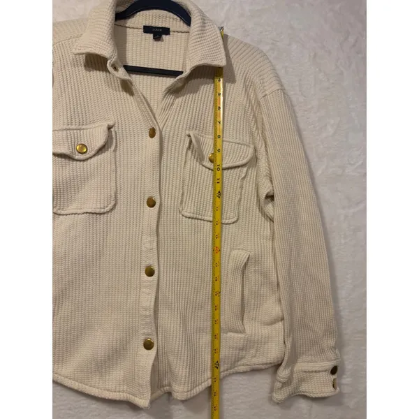 J.Crew Waffle Knit Shacket Women Medium Cream Ivory Button Front‎ Shirt Jacket M - Image 2