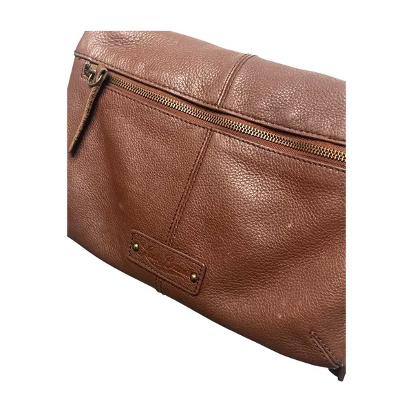 Lucky Brand Crossbody Brown Pebbled Leather Foldover Purse Bag Convertible Hobo - Image 6