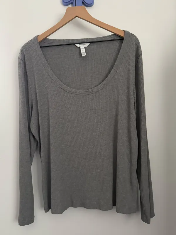 Spanx 3X Rib Long Sleeve Tee Grey Scoop Neck Minimal Office Work - Image 2