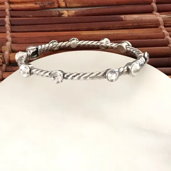 Brighton Silver Magnetic Hinged Bracelet Crystal and Pearls - Image 3