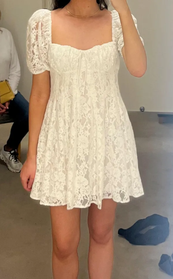 Nordstrom Lace Puff Sleeve Dress- White - Image 4
