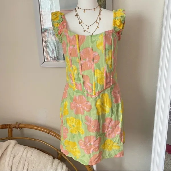Sabo Skirt Tillie Mini Dress in Rose Fill Green Size Large US 8 - Image 4