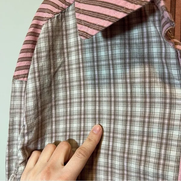 Urban Outfitters Out From Under Button Down Plaid‎ Striped Top Small - Image 6