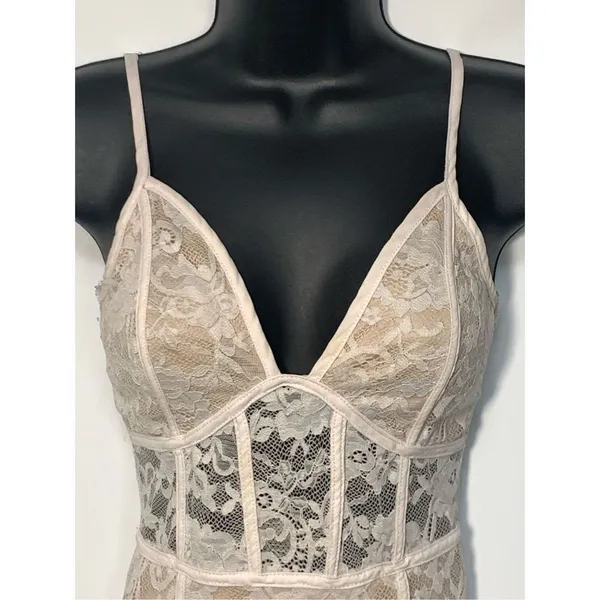 Windsor Women's Glamour Lace Sleeveless Mini Bodycon Dress Beige Size XS - Image 2