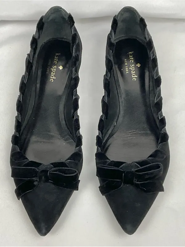 Kate Spade Ruffle Bow Flats Sz 8.5 Shoes Kalani Suede Pointed Toe - Image 2
