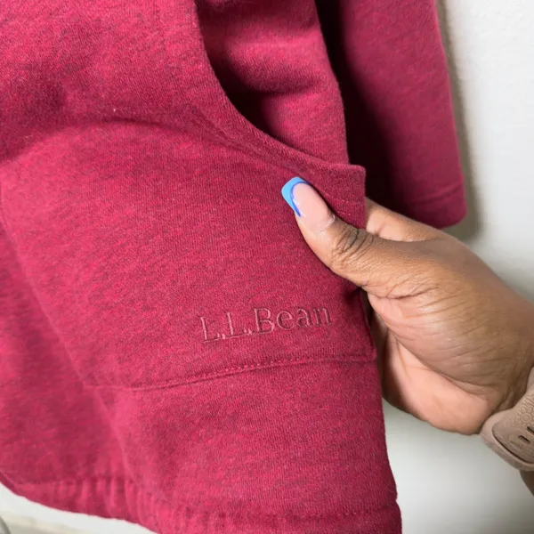 LL Bean Women‎ Cotton Cardigan XL Red Sherpa Lined Open Front Jacket - Image 7
