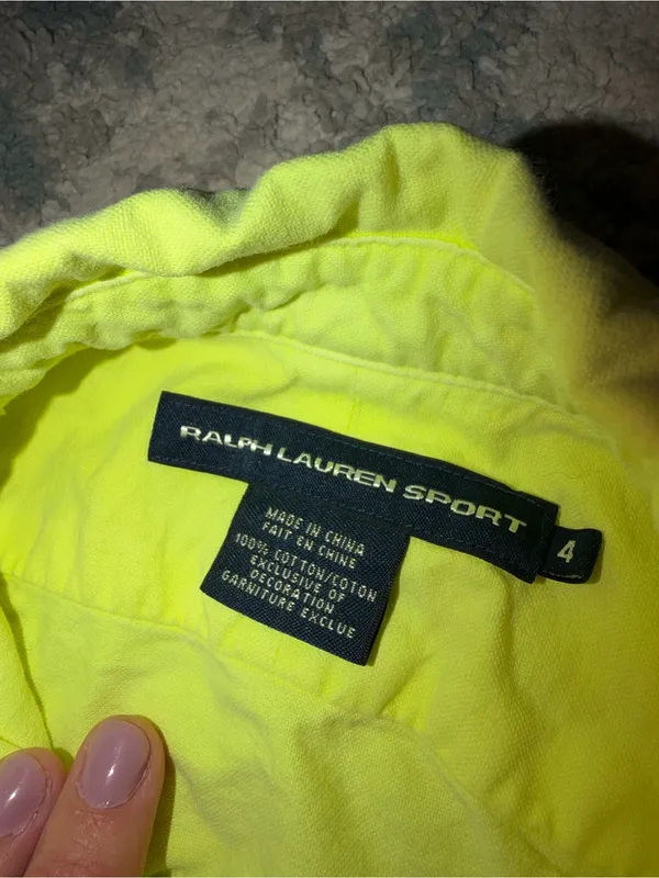 Vintage Ralph Lauren Sport Women's 4 Neon Lime Yellow Button Down Shirt - Image 6