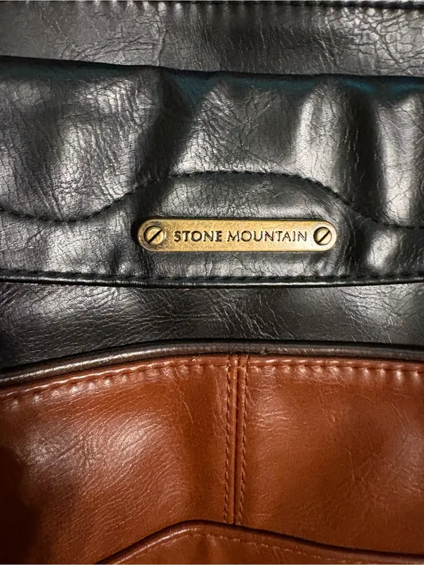 Stone Mountain Black & Brown Shoulder Bag with Brass Nameplate - Image 2