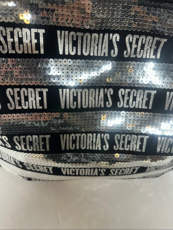 Victoria's Secret Black & Silver Sequin Logo Tote Bag and pouch Set - Image 2