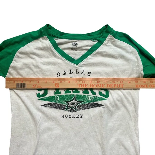 Dallas Stars NHL Hockey Long Sleeve Raglan Tee Green White Womens Large - Image 3