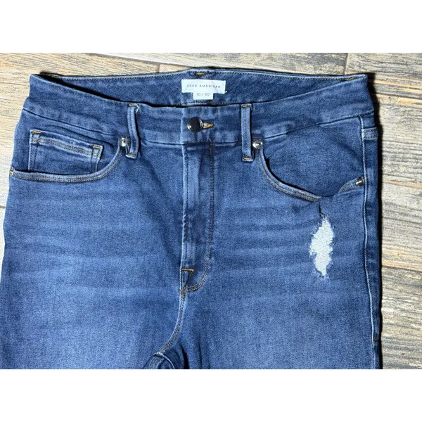 Good American Good Legs Ankle Skinny Jeans‎ Distressed Raw Hem Blue 10/30 Sassy - Image 3
