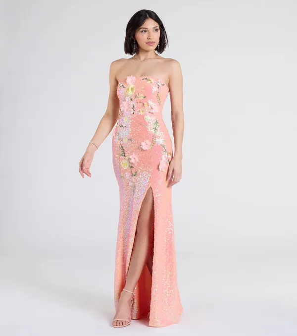 Long Formal Dress Sequin floral Multiple Size XS - Image 2