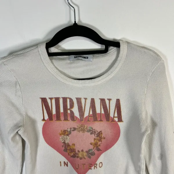 Daydreamer Nirvana In Utero Thermal Long Sleeve Crop Top Cream Grunge‎ 90's Band - Image 2