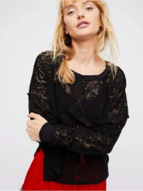 FREE PEOPLE Womens Top Not Cold In This Long Sleeve Soft Black Size S - Image 10