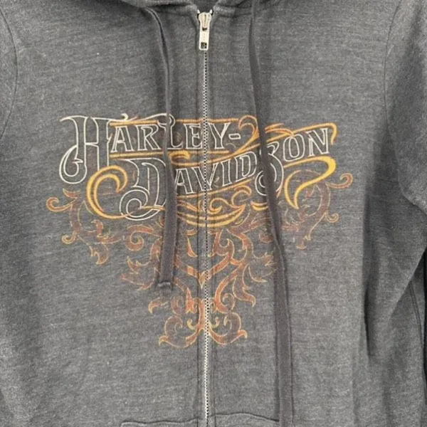 Vintage Y2K‎ Harley Davidson Women Gray Full Zip Hoodie Sweatshirt Medium Flames - Image 11
