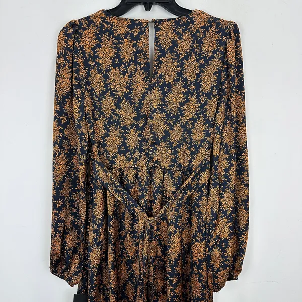 Lulus Graceful Impression Black and Orange Floral Print Midi Dress Satin S NWT - Image 8