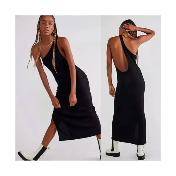Free‎ People Beach Saturday Night Out One Shoulder Midi Dress Black Large - Image 2