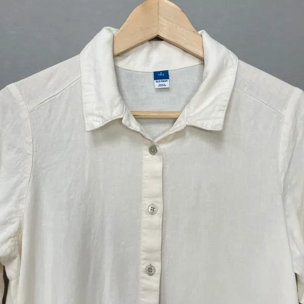 Old Navy Linen Blend Shirt Dress White Women Small Tall Long Sleeve Minimalist - Image 12