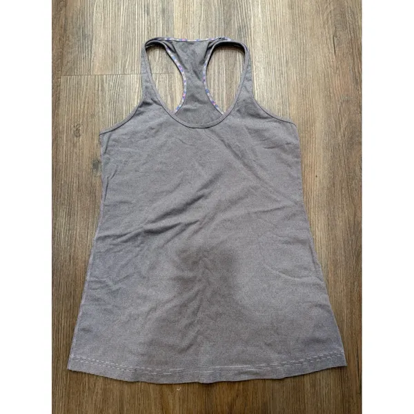 Lululemon Racerback Tank‎ Top Grey White Striped Activewear Womens Size 4 - Image 2