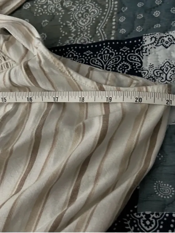 a.n.a. Rayon & Linen Blend Dress with Pockets Cream with Brown Stripes 2X - Image 7