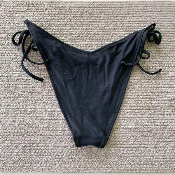 Aerie Black Tie Side Cheekiest Fit V Cut High Leg Bikini Bottom Size Medium - Image 9