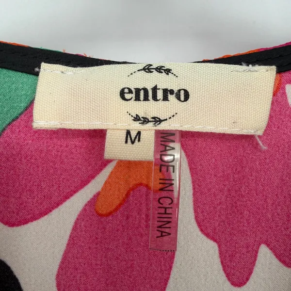 Entro Floral Mini Dress Womens M Black Pink Ruffle Boho Feminine Romantic Dainty - Image 7