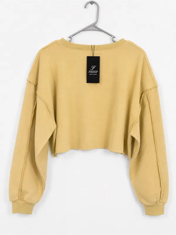 NWT Beige Cropped Oversized Sweatshirt Raw Seam Balloon Sleeve streetwear XXL - Image 2