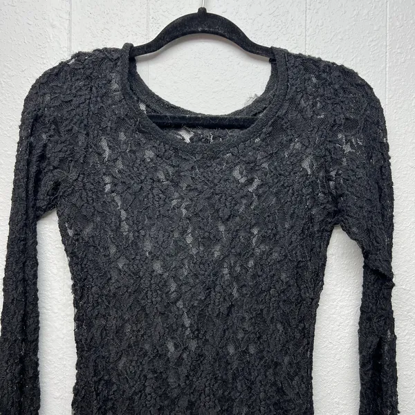 Womens Y2K Lace Sheer Open Knit Fairy Grunge Fitted Top XS Witchy Whimsigoth - Image 3