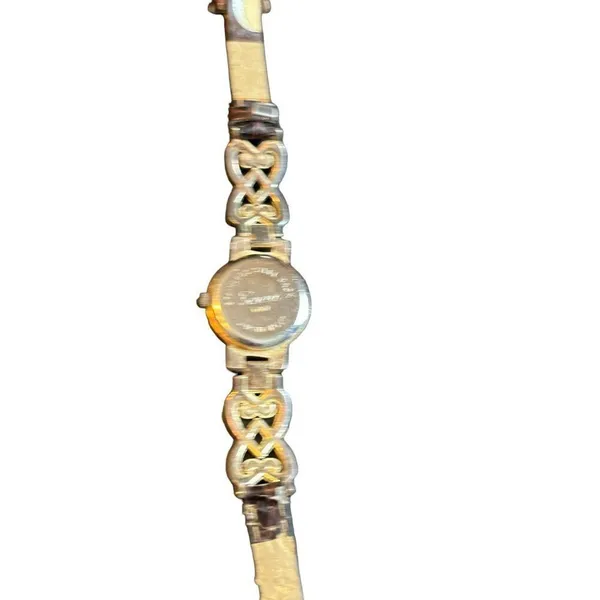 Vintage Geneva Women's Gold Watch With Intricate Band - Stainless Steel Back Lea - Image 5