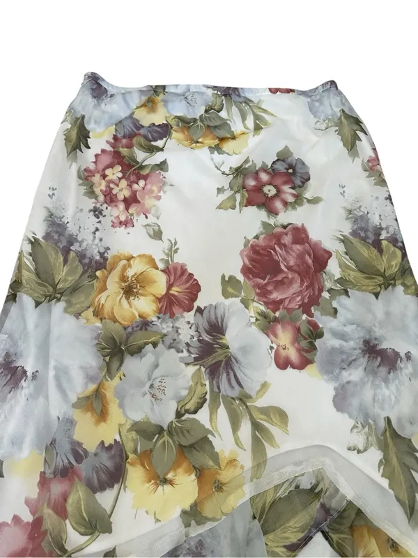 Vintage Chiffon Floral Midi Skirt Ruffle Hem Fairycore Feminine Romantic Cottage - Image 2