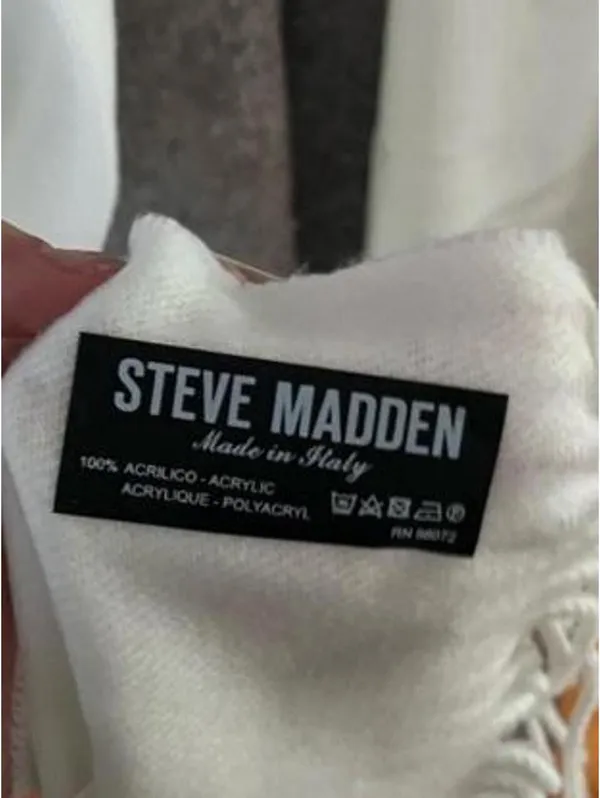Steve Madden Womens Scarf Ivory White Mid Weight Muffler Fringe - Image 5
