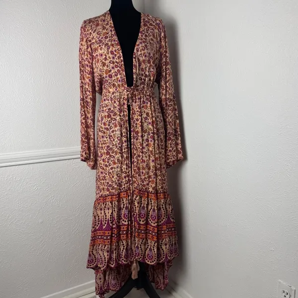 Talisman Boho Floral Paisley Maxi Duster Orange Purple M/L Whimsy Fairy Romantic - Image 3