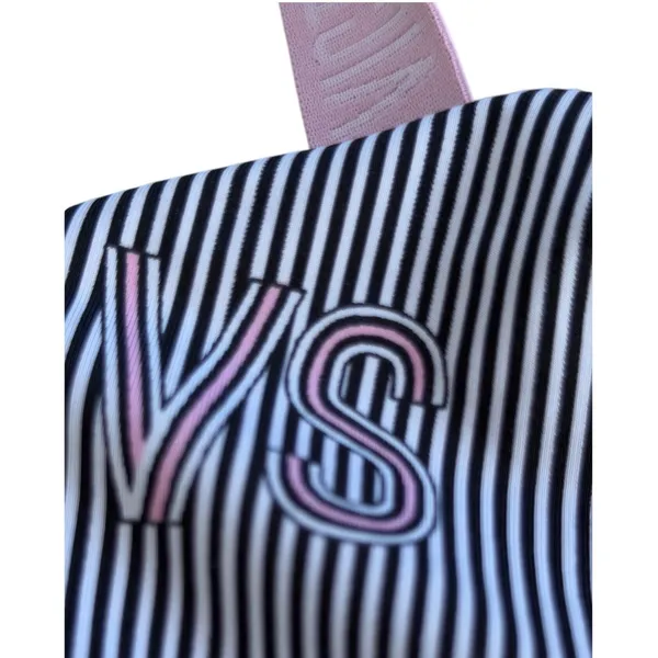 Victoria Sport Strappy Racerback Sports Bra Black White Striped Logo Pink Small - Image 7